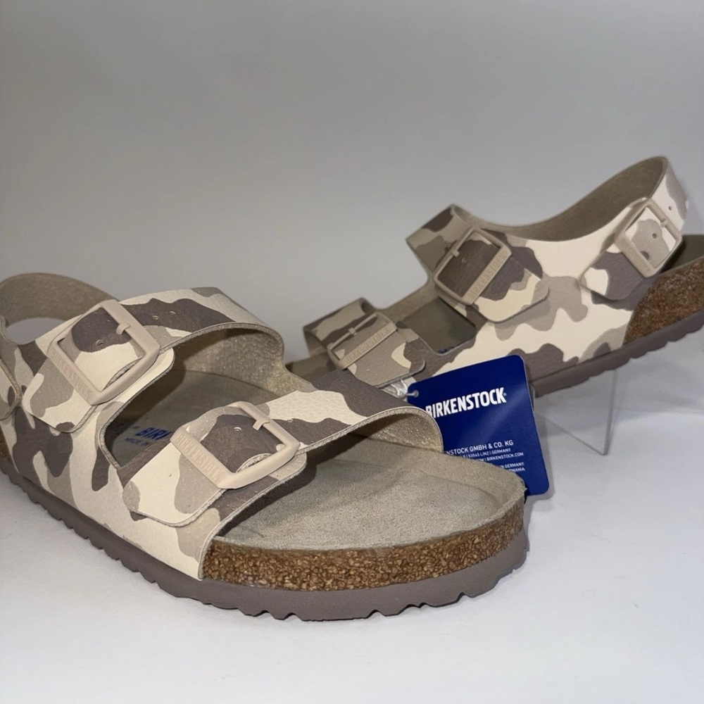 Birkenstock Camouflage Two-Strap Sandals in Beige and Brown